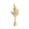 Brass Micro Pave Cubic Zirconia Pendants, Cadmium Free & Lead Free, with Jump Ring, Heart Key Charms, Golden, 16.5x7x2mm, Hole: 2.8mm