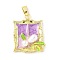 Brass Enamel Pendants, with ABS Plastic Imitation Pearl, Long-Lasting Plated, Cadmium Free & Lead Free, Rack Plating, Real 18K Gold Plated, Flower, Rectangle, 26.5x21x7mm, Hole: 6.4x3mm