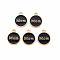 Mother's Day Alloy Enamel Charms, Cadmium Free & Lead Free, Light Gold, Flat Round with Mom, Black, 14.5x12x2mm, Hole: 1.4mm