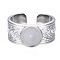 Non-Tarnish 304 Stainless Steel Open Cuff Finger Ring Cabochon Settings, Flat Round, Stainless Steel Color, US Size 7 1/4(17.5mm), Tray: 8mm