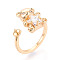 Bear Brass Micro Pave Clear Cubic Zirconia Cuff Ring Settings, for Half Drilled Beads, Cadmium Free & Nickel Free & Lead Free, Real 18K Gold Plated, Pin: 0.8mm, 15.7mm, US Size 6 3/4(17.1mm)