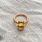 Square 304 Stainless Steel with Glass Finger Rings, Golden, Gold, 10mm, US Size 7(17.3mm)
