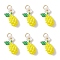 Glass Seed Beaded Lemon with Flower Pendants, with Acrylic & 304 Stainless Steel Jump Ring, Real 18K Gold Plated, Yellow, 20x10x7.5mm, Hole: 3mm