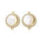 Brass Micro Pave Cubic Zirconia Flat Round with Moon Face Connector Charms, with Natural Shell, Rack Plating, Lasting Plated, Cadmium Free & Lead Free, Real 18K Gold Plated, 23.5x18x3mm, Hole: 1.5mm