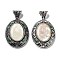 Natural White Shell Pendants, with Antique Silver Tone Alloy Findings and Enamel, Oval, 45x32x9mm, Hole: 6.3x5mm