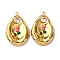 304 Stainless Steel Enamel Pendants, with Rhinestone, Flower Charms, PVD Vacuum Plating, Real 18K Gold Plated, Teardrop, 27x17.5x3mm, Hole: 1.4mm