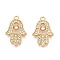 Brass Micro Pave Clear Cubic Zirconia Pendants, Hamsa Hand, Real 18K Gold Plated, 16.5x11.5x2mm, Hole: 1mm
