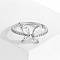 Butterfly Brass Micro Pave Cubic Zirconia Cuff Rings, Platinum, Clear, 11mm, Inner Diameter: 17~19mm