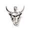 304 Stainless Steel Pendants, Bull Head, Antique Silver, 35x33x9mm, Hole: 8x5mm