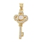 Brass Micro Pave Clear Cubic Zirconia Pendants, with Shell, Cadmium Free & Lead Free, Key, Real 18K Gold Plated, 27.5x13x2.5mm, Hole: 4x3.5mm