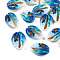 Printed Cowrie Shell Beads, No Hole/Undrilled, Sea Turtle Pattern, Dodger Blue, 17.5~21.5x12~14.5x5.5~7.5mm