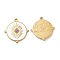 PVD Vacuum Plating 201 Stainless Steel Enamel Pendants, with Rhinestones, Real 18K Gold Plated, Flat Round Charm, Light Rose, 24.5x23x2.5mm, Hole: 1.4mm