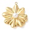 304 Stainless Steel Pendants, with ABS Imitation Pearl, Manual Polishing, Flower Charm, Ion Plating(IP), Golden, 25x23x6mm, Hole: 1.4mm
