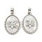 Brass Micro Pave Clear Cubic Zirconia Pendants, Cadmium Free & Nickel Free & Lead Free, with Shell, Oval with Flower, Platinum, 23x15.5x3.5mm, Hole: 5x3mm