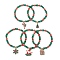 5Pcs Christmas Theme Glass Beaded Stretch Bracelets, Alloy Enamel Charm Bracelets, Snowflake/Gift/Christmas Tree, Green, Inner Diameter: 2-1/4 inch(5.75cm), 5pcs/set