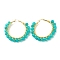Natural Jade Beaded Hoop Earrings for Women, Real 18K Gold Plated Wire Wrap Big Circle Hoop Earrings, 47~49x51~52x6~6.6mm, Pin: 1.4x0.4mm