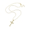 Brass Micro Pave Clear Cubic Zirconia Pendant Necklaces, Cross, Real 18K Gold Plated, 16.81 inch(427mm)