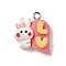Opaque Resin Pendants, Platinum, Rabbit Charms with Letter L Pattern, White, 20x16.5x6.5mm, Hole: 2mm