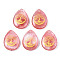 Cherry Quartz Glass Pendants, Teardrop with Tree of Life Pattern, 32~33.5x25~26x6.5~7.5mm, Hole: 2mm, 6pcs/bag