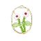 Glass Seed Beaded & Handmade Millefiori Glass Pendants, Oval with Flower, with Alloy, White, 30x21.5x3mm, Hole: 1mm