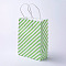 kraft Paper Bags, with Handles, Gift Bags, Shopping Bags, Rectangle, Diagonal Stripe Pattern, Green, 33x26x12cm