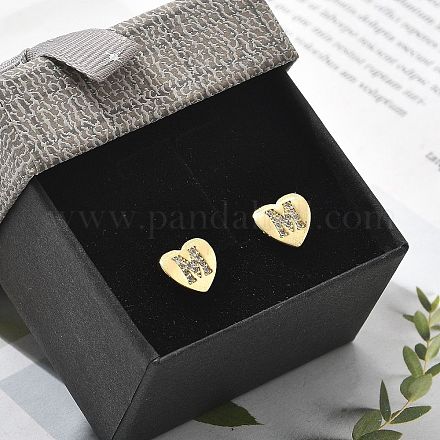 Серьги-гвоздики из латуни с микропаве из прозрачного кубического циркония EJEW-K299-01G-M-1