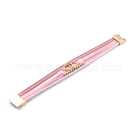 Плетеный многорядный браслет из искусственной кожи BJEW-I299-02C-KCG-1