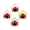 Alloy Enamel Pendants, Cadmium Free & Nickel Free & Lead Free, Light Gold, Flower & Ladybug Charm, Rack Plating, Mixed Color, 22x20.5x4mm, Hole: 2mm