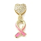 Brass Micro Pave Cubic Zirconia Pendants, Pink Awareness Ribbon Charms, with Enamel, Rack Plating, Long-Lasting Plated, Lead Free & Cadmium Free, Real 18K Gold Plated, Heart, 21mm, Hole: 5.5x1mm