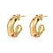 304 Stainless Steel C Shaped Stud Earrings, Half Hoop Earrings with Cubic Zirconia, Real 18K Gold Plated, 19mm
