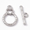Non-Tarnish 304 Stainless Steel Toggle Clasps, Flat Round with Heart, Stainless Steel Color, Bar: 6x19.5x2mm, hole: 2.5mm, Flat Round with Heart: 21x13.5x2mm, hole: 2.5mm