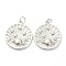 Brass Micro Pave Clear Cubic Zirconia Pendants, Long-Lasting Plated, Flat Round with Planet, Platinum, 22x20x3mm, Hole: 3.5mm