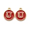 Golden Plated Alloy Enamel Charms, Cadmium Free & Lead Free, Enamelled Sequins, Flat Round with Letter, Red, Letter.U, 14x12x2mm, Hole: 1.5mm