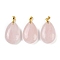 Natural Rose Quartz Pendants, Teardrop Charms with Brass Findings, Golden, 34x20x8mm, Hole: 4x5mm