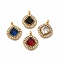 PVD Vacuum Plating 304 Stainless Steel Cubic Zirconia Pendants, with Rhinestone, Rhombus Charms, Mixed Color, 13.5x10.5x4mm, Hole: 1.8mm