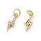 Brass Micro Pave Cubic Zirconia Charms, Cadmium Free & Nickel Free & Lead Free, with Jump Ring, Lightning Bolt Charms, Real 18K Gold Plated, 14.5x5x2.5mm, Hole: 3mm