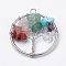Natural & Synthetic Gemstone Pendants, with Platinum Iron Findings, Flat Round with Tree of Life, 34x30x5~8mm, Hole: 2.5mm