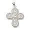 Rack Plating Brass Micro Pave Cubic Zirconia Pendants, Long-Lasting Plated, Lead Free & Cadmium Free, Cross, Platinum, 33x25x3mm, Hole: 5x4mm