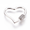 Brass Micro Pave Cubic Zirconia Screw Carabiner Lock Charms, for Necklaces Making, Heart, Clear, Platinum, 22x26x2~5.5mm