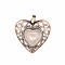 Retro Hollow Natural Rose Quartz Pendants, Heart Pendants, with Red Copper Metal Finding, 30x30x8mm