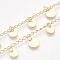 Handmade Brass Curb Chains, with Flat Round Charms and Spool, Soldered, Nickel Free, Real 18K Gold Plated, 3x2x0.4mm, about 32.8 Feet(10m)/roll