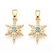Brass Micro Pave Cubic Zirconia Pendants, Star Charms, Cadmium Free & Lead Free, Real 18K Gold Plated, Turquoise & Clear, 15.5x10.5x3mm, Hole: 2x5~5.5mm