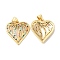 Real 16K Gold Plated Brass Micro Pave Colorful Cubic Zirconia Pendants, Cadmium Free & Lead Free, Heart Charms, Colorful, 22x20x3.5mm, Hole: 4x3.5mm