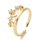 Clear Cubic Zirconia Triple Heart Open Ring, Brass Jewelry for Women, Cadmium Free & Lead Free, Real 18K Gold Plated, US Size 6 1/2(16.9mm)