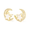 Clear Cubic Zirconia Moon and Star Stud Earrings with Enamel, Brass Jewelry for Women, Cadmium Free & Lead Free, Real 18K Gold Plated, 15x13mm, Pin: 0.8mm