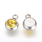 201 Stainless Steel Rhinestone Charms, Flat Round, Light Colorado Topaz, 8.5x6x3mm, Hole: 1.5mm