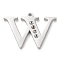 Tarnish Resistant 304 Stainless Steel Letter Pendant Rhinestone Settings, Stainless Steel Color, Letter.W, W: 16x22x1.5mm, Hole: 1.2mm, Fit for 1.6mm rhinestone
