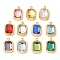 304 Stainless Steel Charms, Rectangle, with Glass, Manual Polishing, Ion Plating(IP), Golden, Mixed Color, 13.5x9x5mm, Hole: 1.4mm