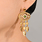 Vintage Oval with Teardrop Brass Cubic Zirconia Dangle Stud Earrings, Golden, Green, 61x28mm