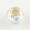 Large Hole Dog Paw Prints Pattern Resin European Beads, with Silver Color Plated Brass Double Cores, Rondelle, Light Sky Blue, 14x9~10mm, Hole: 5mm